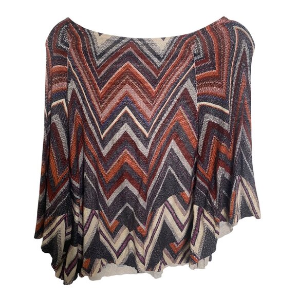 Chicos Aztek Chevron Poncho Top S/M Boxy Cotton Blend Bat Wing Blouse Pullover - Picture 3 of 10